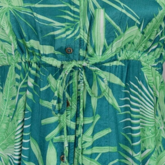 HONOLUA SURF CO. TROPICAL LEAVES PRINT SILKY GREEN MAXI DRESS - Picture 3 of 9